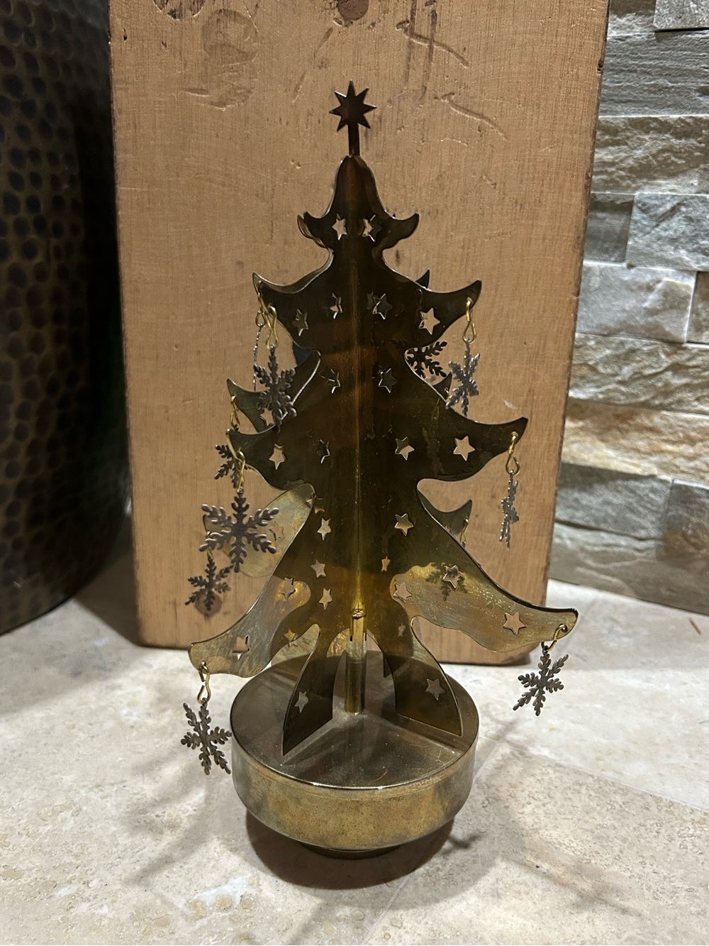 vintage brass-plated spinning or musical Christmas tree decoration